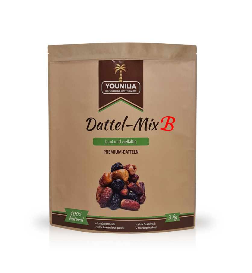 Dattel Mix Premium in 3 kg Verpackung – bunt und vielfältig
