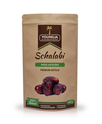 YOUNILIA Schalabi Datteln – delikat und bissfest, 900 g Packung