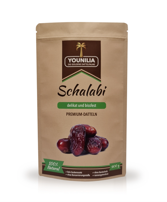 YOUNILIA Schalabi Datteln – delikat und bissfest, 900 g Packung