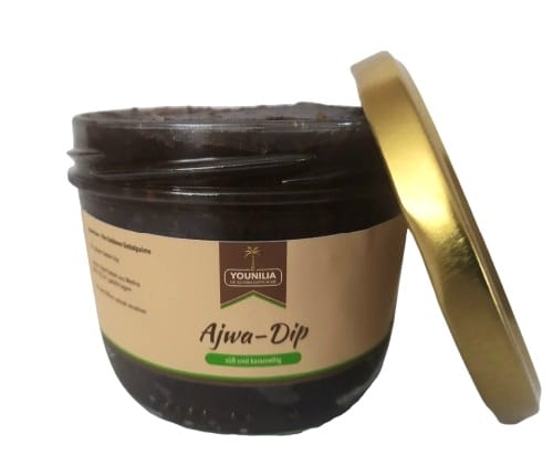 Ajwa Dip von Younilia im Glas mit goldenem Deckel – gesunder Dattel-Dip zum Genießen