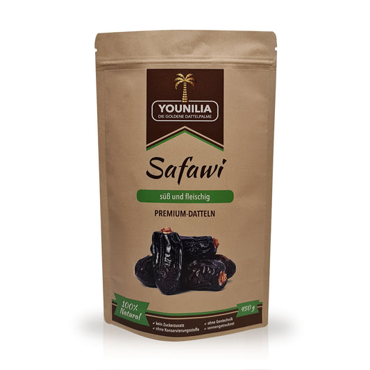 Safawi Premium Datteln von Younilia im 450g Beutel – süß, fleischig und aromatisch
