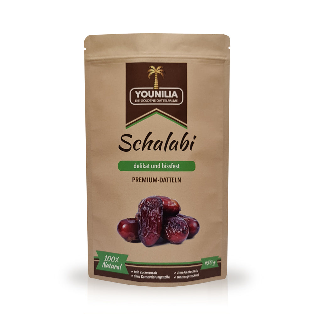 Younilia Schalabi Premium-Datteln im 450g Beutel – delikat, bissfest und natürlich