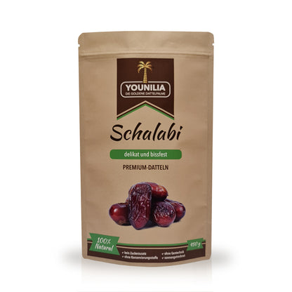 Younilia Schalabi Premium-Datteln im 450g Beutel – delikat, bissfest und natürlich